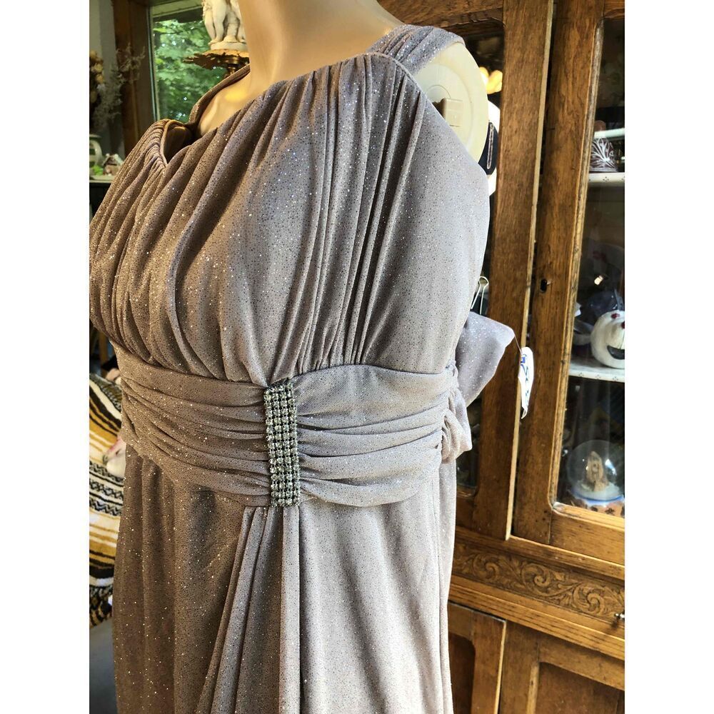 R&M Richards Rose Gold Shimmer Ruched Evening Gown Strapless& jacket Womens 20W - Picture 5 of 11